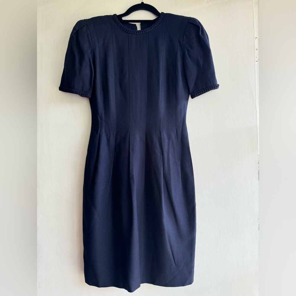 Vintage Ann Taylor navy blue linen blend sheath dress